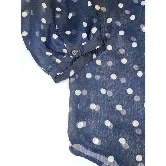 JOE FRESH Women's Sheer Navy Polka dot Small Half Button Down Collar 3/4 Sleeves - Picture 3 of 6